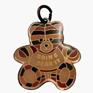 Grin and Bear It Pendant Charm Stripe Enamel Teddy Retro Swib
